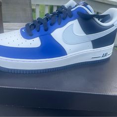 This Shoes Is New In Box And Never Been Wore. It Is Authentic And Blue In Color. Blue Non-slip Basketball Shoes For Streetwear, Blue Synthetic Nike Air Force 1 For Streetwear, Blue Leather Basketball Shoes, Blue Leather Custom Sneakers With Cushioned Footbed, Blue Synthetic Nike Air Force 1 Sneakers, Nike Air Force 1 Blue Leather, Casual Blue Nike Air Force 1 With Cushioned Footbed, Casual Blue Nike Air Force 1 With Rubber Sole, Blue Leather Nike Air Force 1 For Streetwear