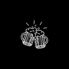 two mugs of beer with steam coming out of them on a black background illustration