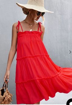 Red Ruffle Tiered Strappy Sun Dress – Just Your Average Gal Red Sun Dress, Long Sundress, Red Sun, Trendy Clothes For Women, Sun Dress, Flowy Dress, Tie Dress, Summer Clothes, Xl Dress