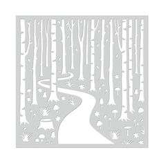 a paper cut out of a path in the woods with trees and mushrooms on it