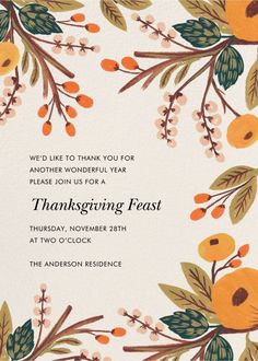 an orange and green thanksgiving card with the words, thank you for another wonderful year