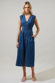 Gabriella Denim Lula Sleeveless Smocked Midi Dress – Sugarlips Spring Non-stretch Midi Denim Dress, Spring Non-stretch Midi Length Denim Dress, Blue Non-stretch Denim Midi Dress, Relaxed Fit Midi-length Medium Wash Denim Dress, White Strappy Heels, Stylish Midi Dress, Indigo Midi-length Cotton Denim Dress, Denim Midi Dress, Shoes For Leggings