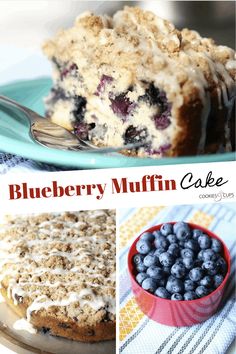 blueberry muffin cake with white frosting and fresh berries