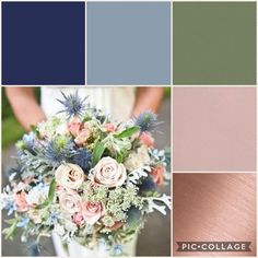 the color scheme is blue, green, pink and white with some flowers in it