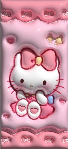 an image of a hello kitty wallpaper with pink and white designs on the bottom