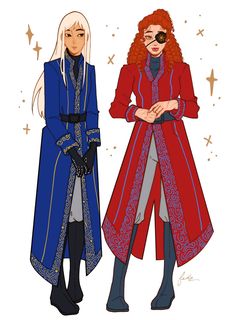 two people dressed in medieval clothing and one is wearing black gloves, the other has red hair