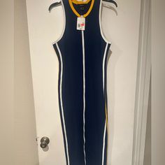 Forever 21 Zip-Up Bodycon Jersey Dress; Size 1x; Brand New; Stretchy But Very Fitted. Blue With Yellow + White Side Stripes. Forever 21 Stretch Casual Bodycon Dress, Forever 21 Casual Stretch Bodycon Dress, Navy Fitted Sleeveless Maxi Dress, Forever 21 Sleeveless Stretch Bodycon Dress, Forever 21 Stretch Sleeveless Bodycon Dress, Forever 21 Casual Sleeveless Midi Dress, Casual Sleeveless Midi Dress By Forever 21, Side Stripe, Forever 21 Dresses