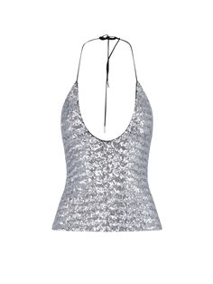 Lining: 100% Polyester Shell: 82% Polyester, 18% Elastane Sparkly Outfit, Italy Women, Fest Outfits, Sparkly Top, White Sleeveless Top, The Attico, Mode Inspo, White Crystal, Sequin Top