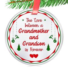 the love between a grandmother and grandson is forever ornament on a christmas tree