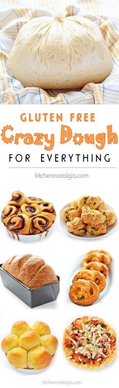 an advertisement for gluten free crazy dough for everything, including breads and pastries