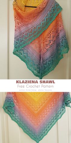 two pictures showing the same shawl on top of each other, one with an orange and