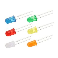 six colors of plastic capacitors with different sizes and shapes on each end,