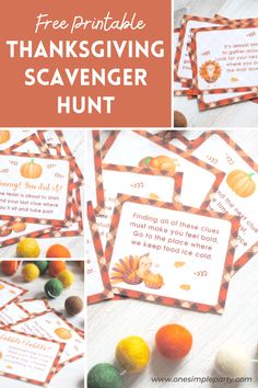 free printable thanksgiving scavenger hunt with pumpkins, candy and candies