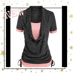 **New** Womens Colorblock Cowl Neck 2 In 1 Tee Specifications: Size: Womens Xxl (Us 12) Bust: 40.55 In Waist: 36.61 In Length: 26.18 In Shoulder Width: 15.75 In Sleeve Length: 9.45 In Sleeve Width: 12.99 In Color: Black, Pink Material: 95% Polyester, 5% Polyurethane Description: Contrast Color 2 In 1 Style Dark Gray & Pink In Color Features A Cowl Neck, Cinched Sides, Space Dye W/ Short Sleeves. Keep Casual Yet Stylish In This Tee. Pair It With Jeans, Cropped Leggings, Or Denim Shorts To Complet Cheap Blouses, Casual Styles, Grey Shorts, Daily Look, Casual Blouse, Top Casual, Cowl Neck, Fashion Item, Dark Gray