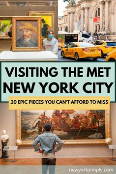 a man standing in front of a painting with the words visiting the met new york city