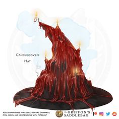 an illustration of a volcano with the words candlecoven hat written below it and on top