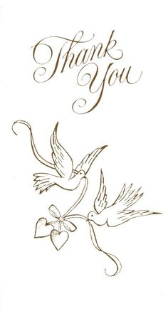 a thank card with two doves flying towards each other and the words, thank you