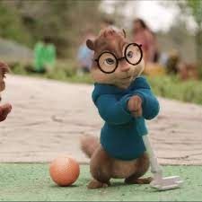 the chipmuns are playing with an orange ball on the ground and one is wearing glasses