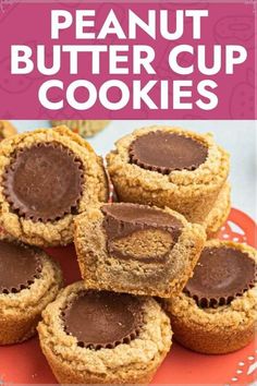 peanut butter cup cookies stacked on top of each other with the title in the middle