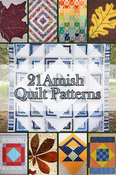 the cover of 21 amish quilt patterns, with many different designs and colors on it