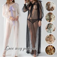 Premium Quality Sexy Sheer Mesh Ruffle Tulle See Through Long Dress Gown Night Robe+G-string, Intimates & Sleep Sheer Night Robe, Night Gown Sleep, Nighty Night Dress, Sexiest Dresses, Night Wear Dress, Sheer Robe, Sheer Gown, Night Dress For Women, Dress Gown