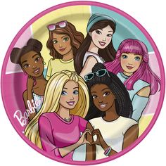 AMSCAN CA Kids Birthday Barbie Large Round Lunch Paper Plates, 9 Inches, 8 Count Barbie Plates, Barbie Party Supplies, Barbie Decorations, Colorful Plates, Multicolor Background, Barbie Party Decorations, Unique Party Favors, Barbie Theme, Pink Border