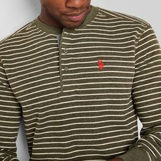 This US Polo Assn. men's striped long-sleeve henley shirt is a timeless everyday style to add to your collection. Made from a thermal cotton blend in a classic-fit, this top has a button closure and the brand's logo embroidered at the front. Team it with your favorite jeans or chinos.Features: EmbroideredClosure Type: Pullover Head, ButtonFit: Classic FitNeckline: Crew NeckSleeve Length: Long SleeveFiber Content: 60% Cotton, 40% PolyesterFabric Description: ThermalCare: Machine Wash, Tumble Dry… Long Sleeve Horizontal Stripe Winter Top, Winter Long Sleeve Horizontal Stripe Top, Winter Long Sleeve Striped Top, Casual Long Sleeve Yarn-dyed Top, Long Sleeve Yarn-dyed Cotton Tops, Yarn-dyed Long Sleeve Cotton Tops, Us Polo, Us Polo Assn, Henley Shirt