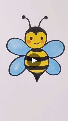 a drawing of a bee with a smile on it's face