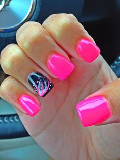 Nail Designs Hot Pink, Black Acrylic Nail Designs, Nails Hot Pink, Neon Prom Dress, Nails Black Women, Pink Nail Art Designs, Feather Nails, Nails Neon, Black Acrylic Nails