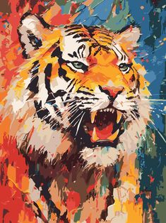 a painting of a tiger with it's mouth open