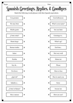 the worksheet for spanish greetings and goodbyes