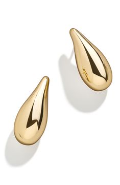 Curved, fluid silhouettes make these earrings the perfect way to add a contemporary flourish to your everyday style. 1" drop; 3/8" width Post back Silvertone plate or goldtone plate/glass Imported Modern Gold Long Drop Earrings, Modern Gold Teardrop Drop Earrings, Modern Gold Teardrop Earrings With Polished Finish, Earrings In Gold, Fabric Gift Bags, Keep Jewelry, Fabric Gifts, Nordstrom Store, Free Fabric