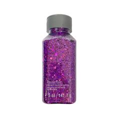 a bottle of purple glitter on a white background