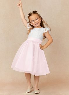 Shop Azazie Vetty Flower Girl Dress Flower Girl Dresses in Ivory/Blushing Pink and Lace and Matte Satin. Make your flower girl feel like a princess on your special day with our Ivory/Blushing Pink Flower Girl Dresses! Pink Flower Girl, Pink Flower Girl Dresses, Light Pink Dress, Green Theme, Dress Flower, Matte Satin, Lace Bodice, Flower Girl Dress, A Princess