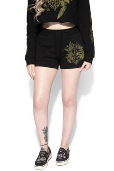 Grow Your Own Magic - Women's Shorts – Blackcraft Cult Cotton Drawstring Shorts For Streetwear, Short Drawstring Bottoms For Streetwear, Short Length Drawstring Bottoms For Streetwear, Spring Cotton Sweat Shorts, Spring Cotton Short Sweatpants, Short Cotton Sweatpants For Spring, Blackcraft Cult, Gothic Baby, Magic Women