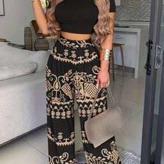 kostenloser Versand, schnellerer Kundendienst Chique Outfit, Wide Leg Pants Outfits, Leg Pants Outfit, Floral Print Pants, High Waist Wide Leg Pants, Two Piece Pants Set, Boho Chic Outfits, Printed Wide Leg Pants, Looks Street Style