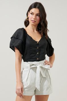 Mirabelle Puff Sleeve Top – Sugarlips Look Short, Linen Style, Puff Sleeve Top, Ruffle Top, Jeans And Boots, Tortoise, Best Sellers, Puff Sleeve, Short Sleeves Tops