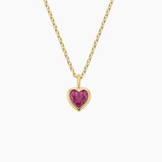 Heart Shaped Lab Pink Sapphire Bezel Pendant Necklace - 14K Yellow Gold. The perfect gift for yourself or your loved one, this cutesy necklace feature a glistening heart-shaped lab pink sapphire in a classic bezel setting. The length of the chain can be adjusted to 16, 17, or 18 inches to suit individual preference. Jewelry Goals, Honeymoon Avenue, Bday List, Toshiro Hitsugaya, Cute Piercings, Detailed Necklace, Cherry Cola, Gold Jewelry Necklace, Bezel Pendant