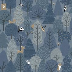 an animal themed wallpaper with trees and animals