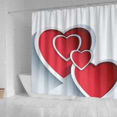 two red hearts on a white background shower curtain