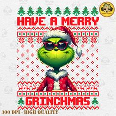 the grinch is wearing sunglasses and santa's hat on his head, with an ugly