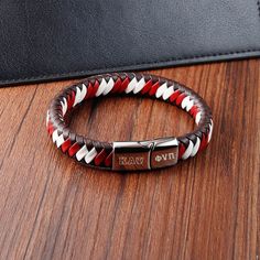 Elevate your fashion statement with this trendy Hand woven Magnet Buckle Men's Leather Red Bracelet Bangle With Stainless Steel. Made from high-quality leather and featuring a stylish magnetic closure, this bracelet is perfect for any occasion. The bold red color adds a pop of color to your outfit, while the stainless steel accents provide a sleek and modern touch.  The Kappa brand is known for its exceptional quality and design, making this bracelet a great addition to any collection. Perfect f Casual Red Leather Bracelet As Gift, Tartan Men’s Bracelet, K Necklace, Kappa Alpha Psi, Embroidery Hoodie, Red Bracelet, Red Bracelets, Bracelet Bangle, Mens Leather