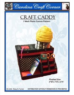 an advertisement for craft caddy with scissors, yarn and other items in the case