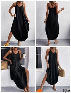 Bjux - Elegant Long Dress with Adjustable Strap and Irregular Hemline Casual Solid Maxi Dress With Asymmetrical Hem, Casual Asymmetrical Hem Maxi Dress For Beach, Casual Maxi Dress With Asymmetrical Hem For Beach, Casual Beach Maxi Dress With Asymmetrical Hem, Summer Solid Color High-low Hem Maxi Dress, Black Summer Dress With Curved Hem, Casual Black High-low Hem Maxi Dress, Casual Black Maxi Dress With High-low Hem, Elegant Long Dress