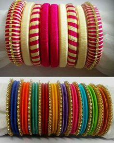 .... Silk Thread Bangles Design, Silk Bangles, Silk Thread Earrings, Thread Bangles Design, Colorful Bangles, Silk Jewelry, Silk Thread Jewelry, Simple Bangle, Silk Thread Bangles