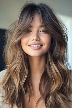 31 Gorgeous Layered Haircuts And Hairstyles For Long Hair - The Hairstyle Edit Dark Brown With Golden Balayage, Hair Cuts For Fine Hair Medium Long, Hair Summer 2024 Trends, How To Style Front Pieces Of Hair, Light Brown Medium Hair, Haircut For Women In 40s, Mid Length Thick Hair Styles, Teasy Lights On Dark Hair, 2024 Hair Trends For Women Long Brunette