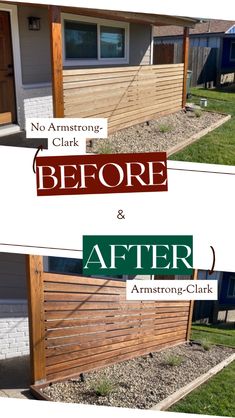 before and after photos of a wooden fence