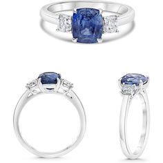 Roman & Jules Platinum Cushion Sapphire Ring with Diamond Accents - 2.56 Carat Total Gem Weight Ring With Diamond, A Love Story, Tennis Necklace, Platinum Ring, Sapphire Jewelry, Blue Gemstones, Precious Gemstones, White Diamonds, Blue Hues