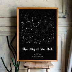 the night we met is written in white on a black background with a wooden frame