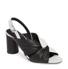 Leather Straps Get A Stylish Twist On Slingback Black And White Sandals With A Wrapped Cylinder Heel. Style Name: Rebecca Minkoff Agata Slingback Sandal White Slingback Sandals With Buckle For Formal Occasions, White Formal Slingback Sandals With Buckle Closure, Evening Slingback Sandals With Contrasting Heel Counter, Evening Slingback Sandals With Contrasting Heel, Chic White Slingback Sandals With Padded Heel, White Synthetic Slingback Sandals With Open Heel, Spring Open Toe Slingback Pumps With Contrasting Heel, Formal Open Toe Slingback Pumps With Contrasting Heel, White Slingback Pumps With Sculpted Heel For Summer